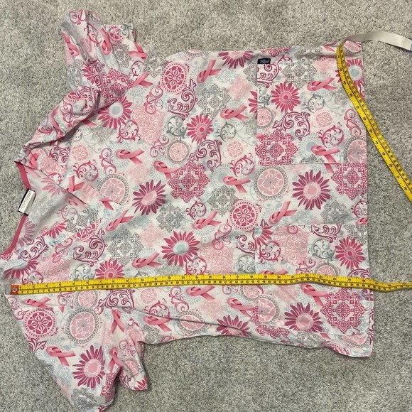 Tafford V Neck Medical Scrub Top Breast Cancer Ribbon design Medium - Picture 8 of 8
